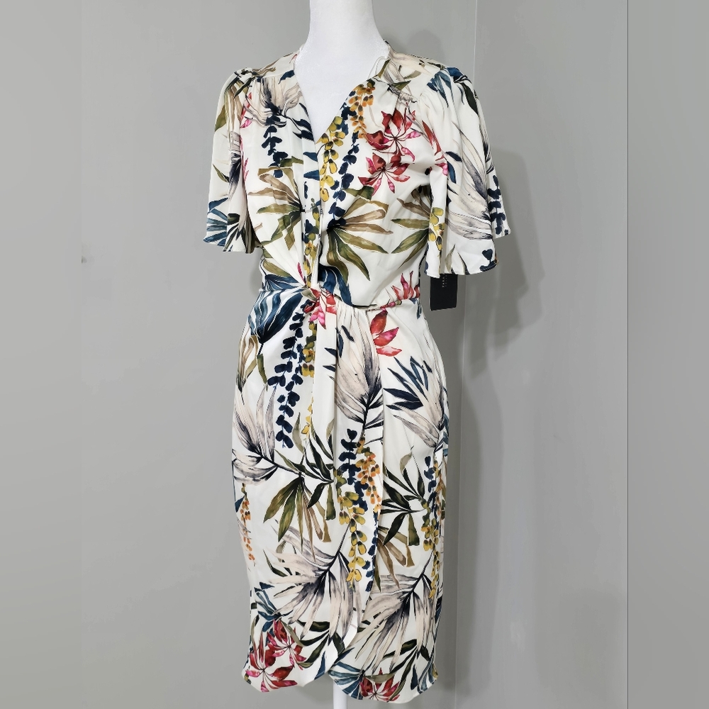 ZARA NWT Basic Collection Knot Satin Floral Dress Women's Size Small - Picture 4 of 13